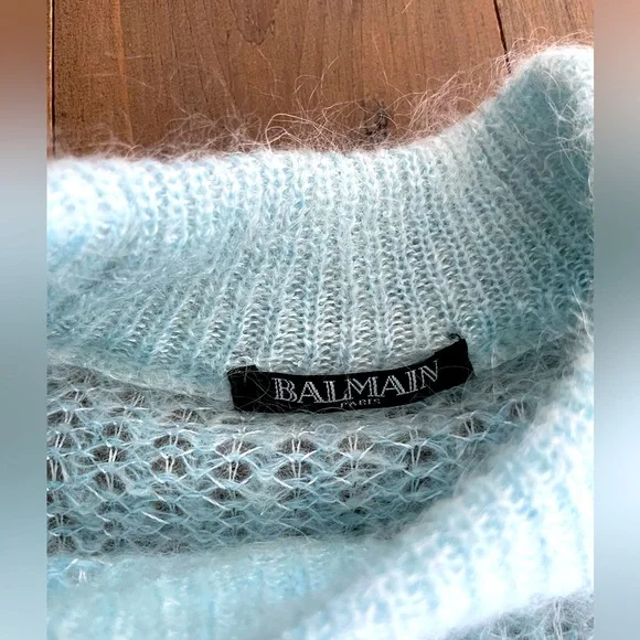 💔 SOLD BALMAIN women blue mohair blend sweater - Picture 3 of 5